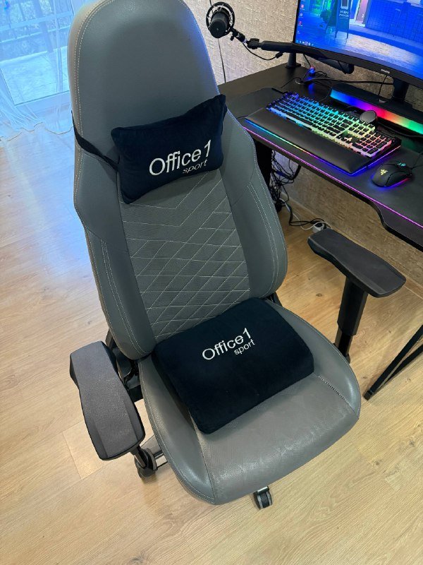 Кресло Office1 Sport серое с подушкой и подголовником 2