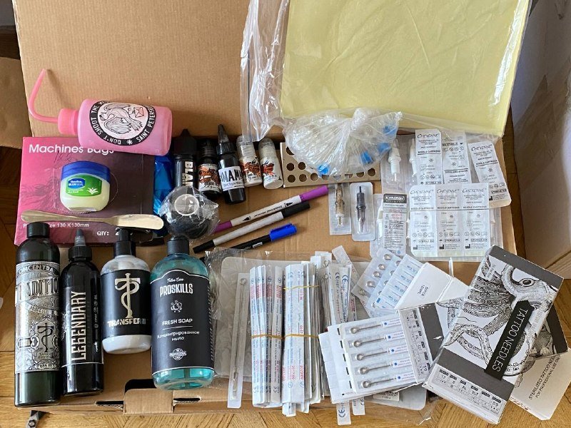 Набор handpoke иглы краски кепы искусственная кожа трансфер