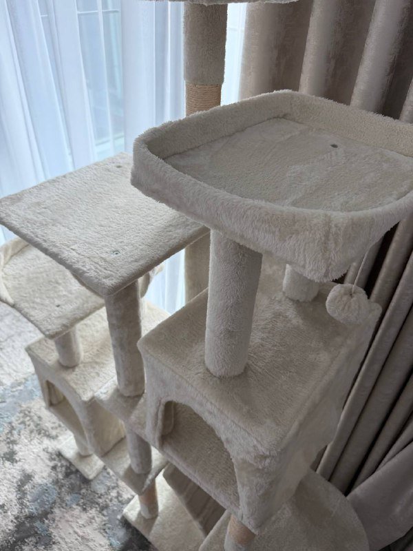 Многоуровневый домик-комплекс для кошек бежевый 4