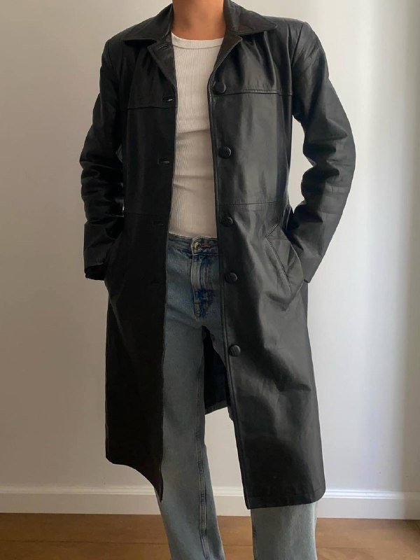 Винтажный кожаный тренч женский размер M 2