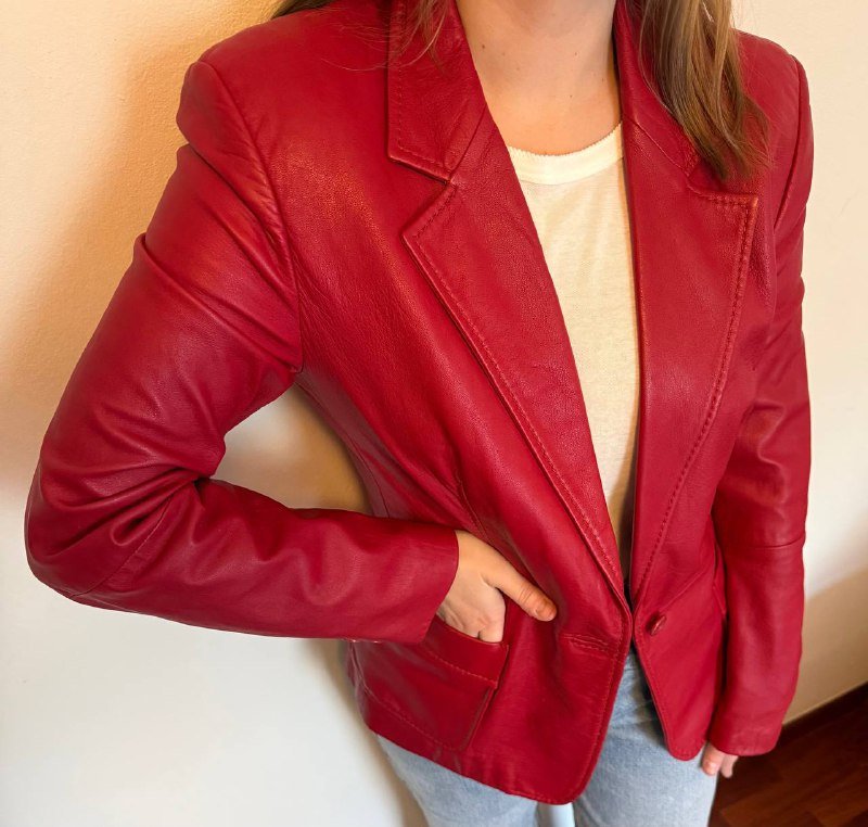 Винтажный кожаный пиджак Weekend Max Mara красный женщины 6