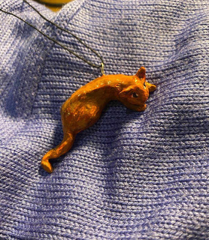 Подвеска рыжий кот, серьги грибы из глины