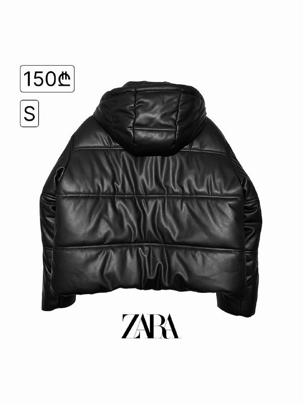 Чёрная куртка ZARA из эко-кожи с капюшоном 3