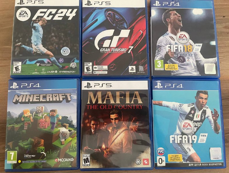 FC24, Gran Turismo 7, FIFA18, Minecraft, Mafia, FIFA19
