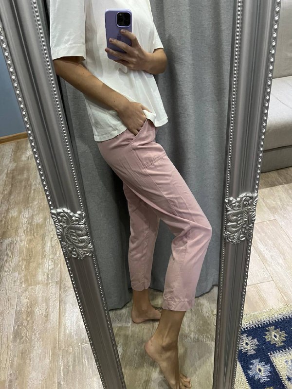 Брюки Zara, белый топ, юбка хлопок, розовые укороченные штаны 8