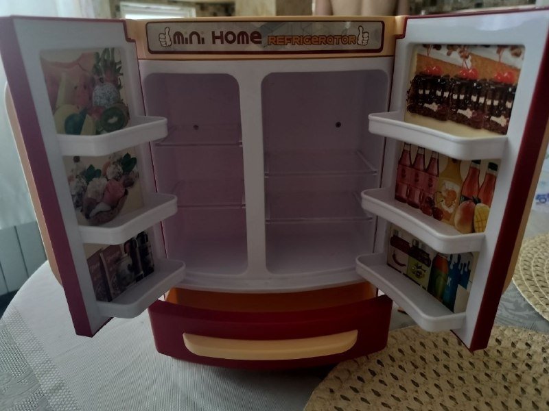 Игрушечный холодильник, овощи на липучке, овощи пластмассовые, набор посуды 2