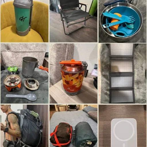 Походный рюкзак, спальники, складной стул, Jetboil, повербанк
