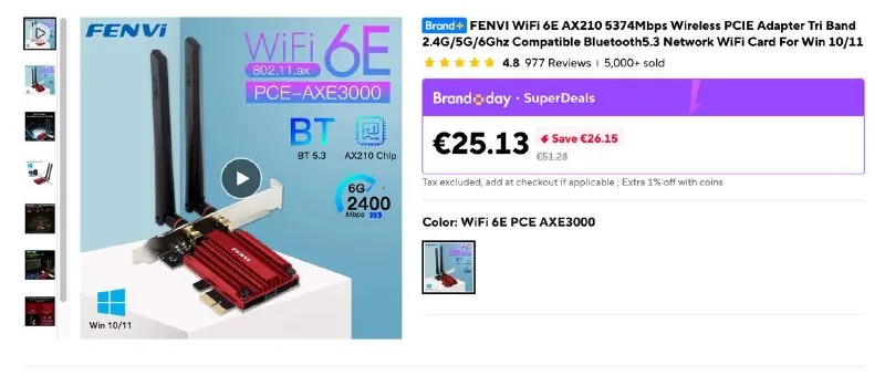 FENVI PCI-E Wi-Fi 6E AX210 Bluetooth карта 1