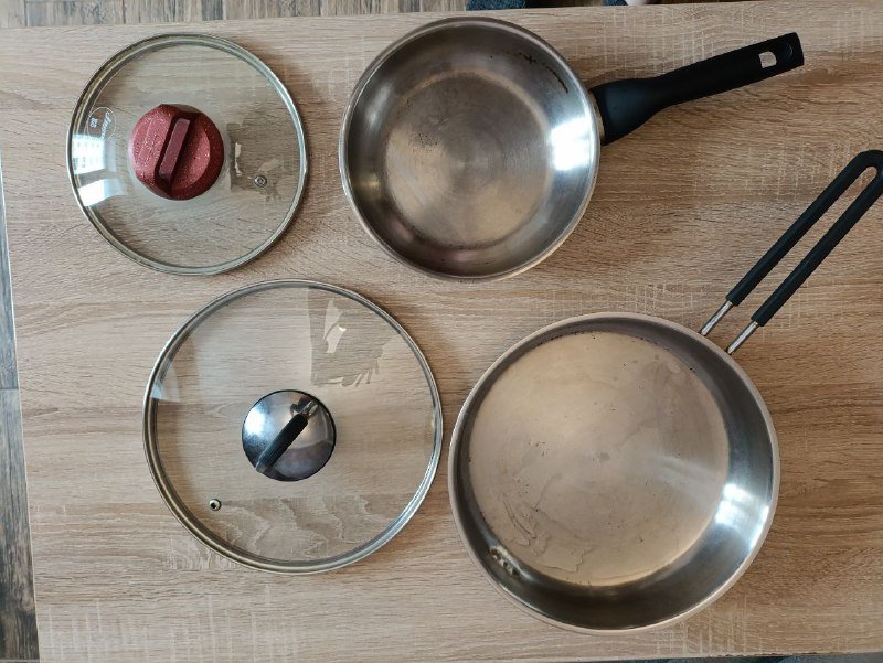 Сковороды из нержавейки 28 см и 20 см, кухонные мелочи 2
