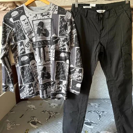 Лонгслив George, чёрные брюки Jack & Jones