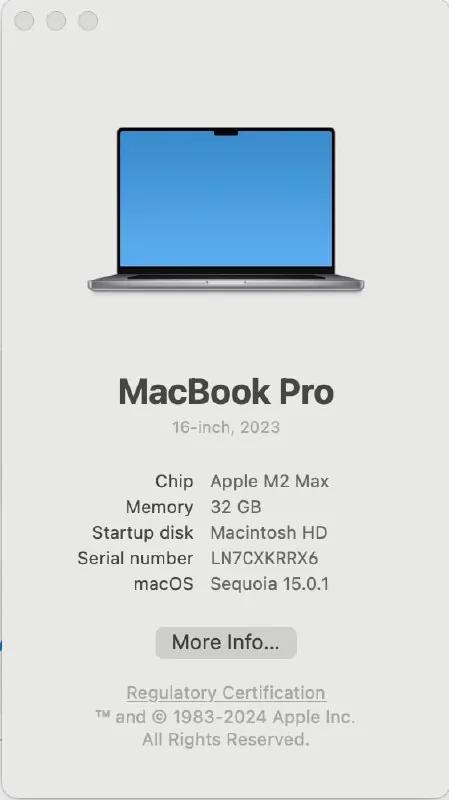 MacBook Pro 16-inch 2023, M2 Max, 32GB, 1TB 1