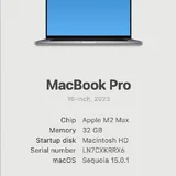 MacBook Pro 16-inch 2023, M2 Max, 32GB, 1TB 1