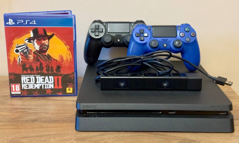 PlayStation 4 Slim 512GB, 2 контроллера, камера, Red Dead Redemption 2