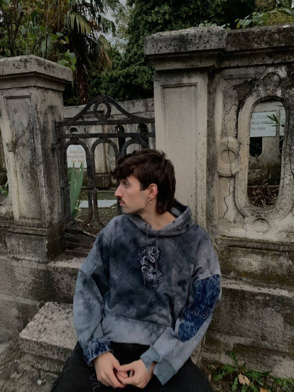 Мужской худи оверсайз с джинсовыми элементами 4