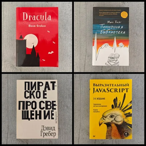 Книги: «Дракула», «Пиратское просвещение», «Полночная библиотека», JavaScript