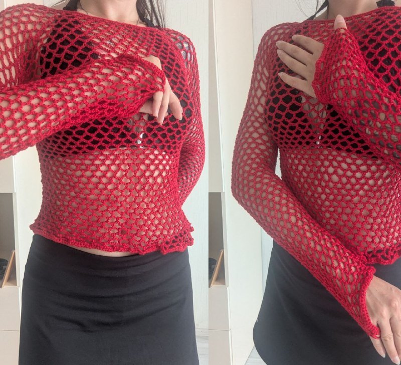 Вязаная кофта из турецкой пряжи красного цвета XS-S