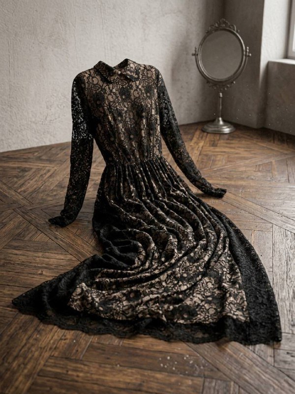 чёрное длинное кружевное платье