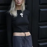 Боди с открытой спиной, лонгслив с пирсингом, Black Cross Top 5