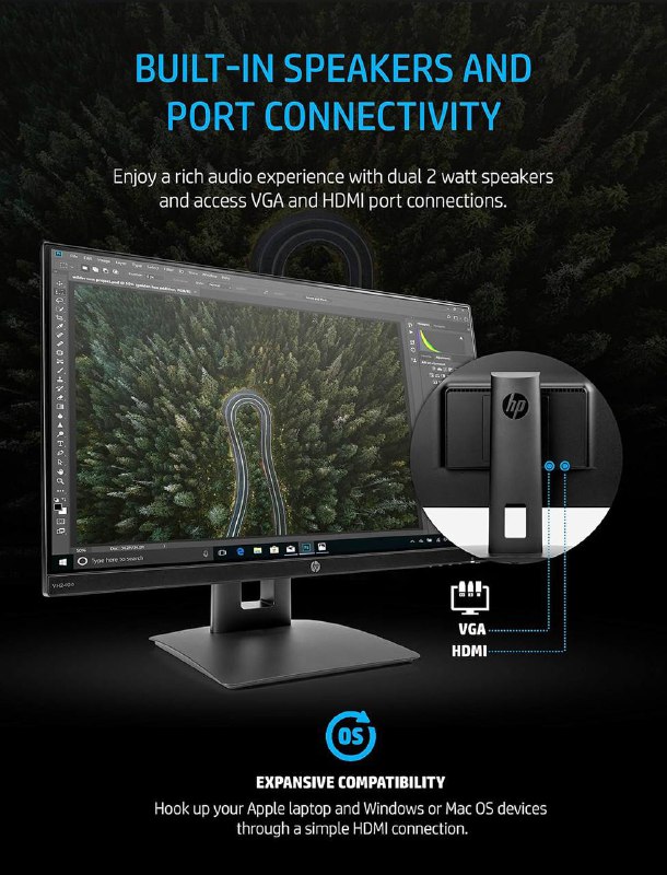 Монитор HP 23.8 VH240a IPS 1920x1080 3