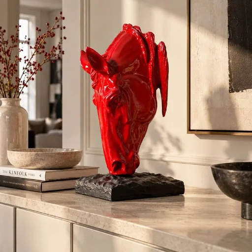 Red Horse Head Sculpture