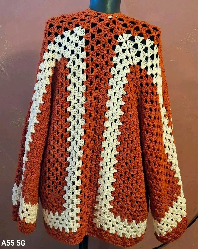 Вязаный кардиган женский коричневый с белым 4