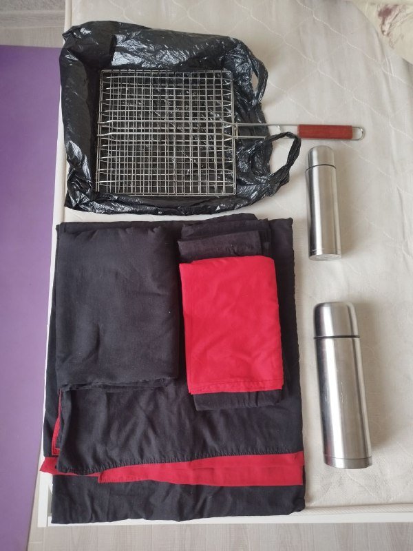 Коврик для йоги, ботинки Ecco, пляжный зонт, палатка, кальянные аксессуары, нож швейцарский, вентилятор, лампа для растений, постельное белье, термос, решетка для мангала 2