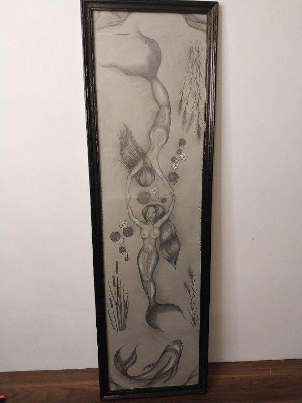 Картина с русалками в деревянной раме 80x24 см