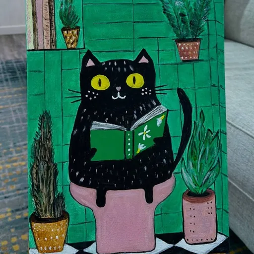 Картина, котэ на унитазе