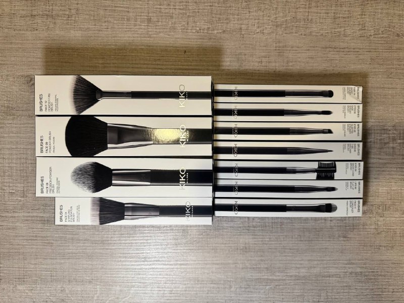 Kiko Milano brushes: Face 10, Face 04, Face 08, Face 12, Face 09, Face 01, Eyes 55, Eyes 63, Eyes 62, Eyes 64, Eyes 54, Lips 80