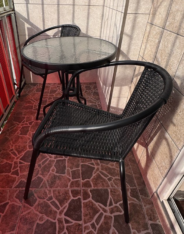 Комплект мебели для балкона или сада, 2 стула, стол со столешницей из стекла