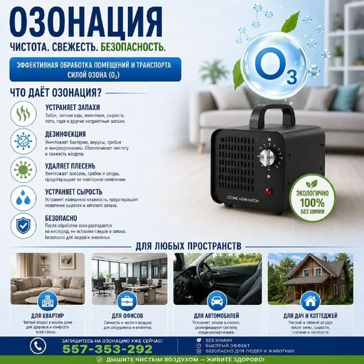 Озонация помещений и авто