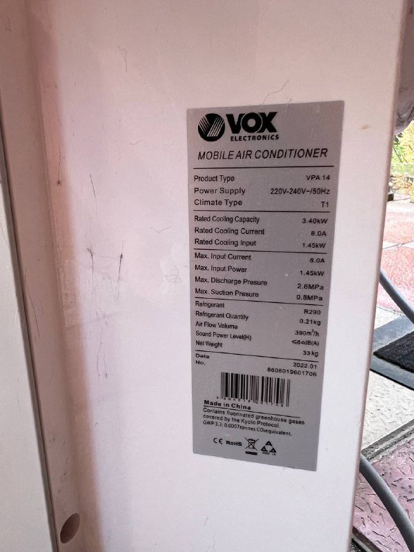 Напольный мобильный кондиционер VOX VPA 14 3