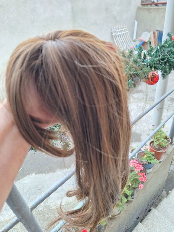 Топпер парик с чёлкой кофе с молоком 5