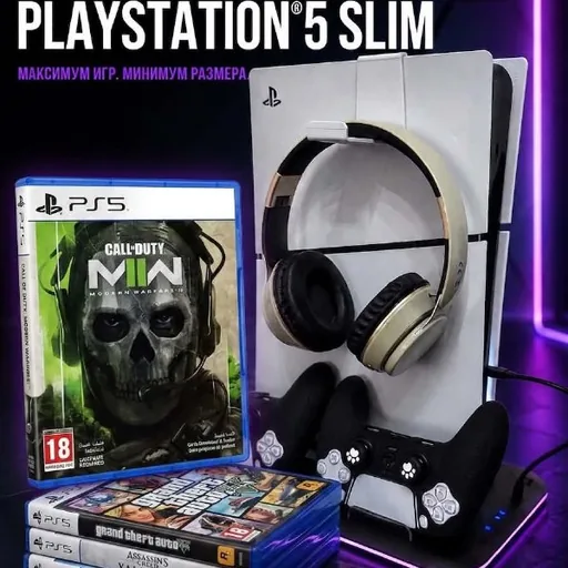 PlayStation 5 Slim, 2 джойстика, наушники, игры