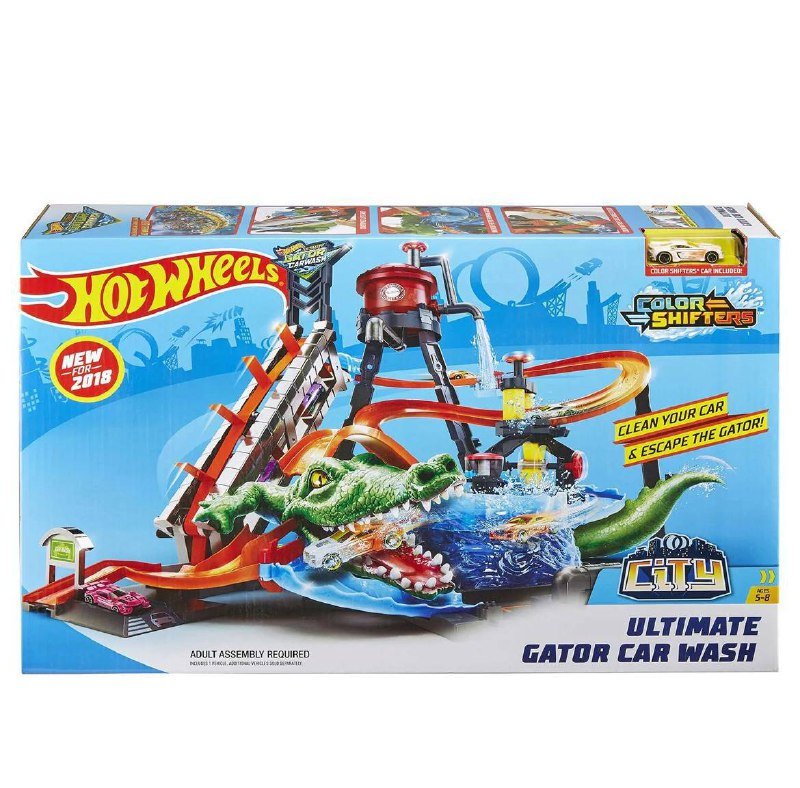 Hotwheels автомойка с крокодилом и машинками меняющими цвет