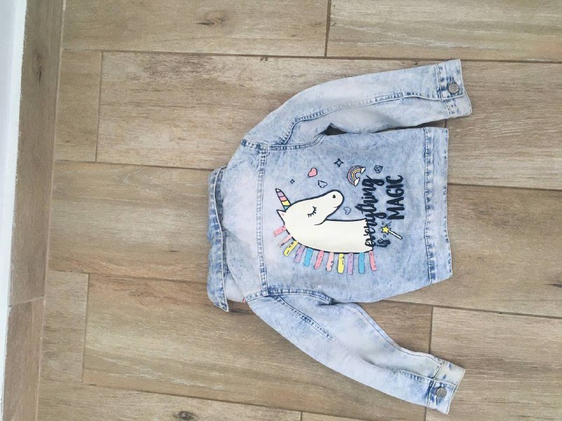 Джинсовая детская курточка с принтом единорог 2
