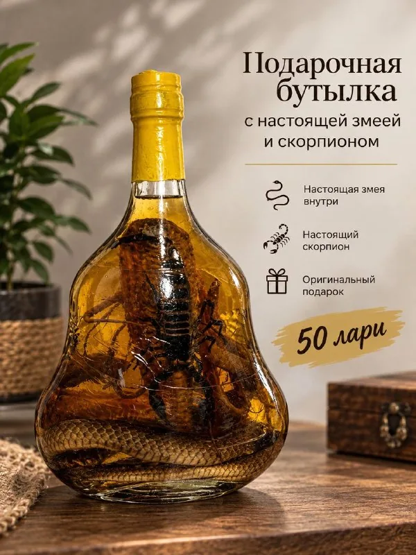 Подарочная бутылка со змеей и скорпионом