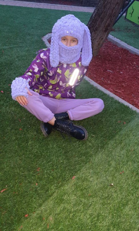 Сиреневый детский вязаный костюм на 8-9 лет 2