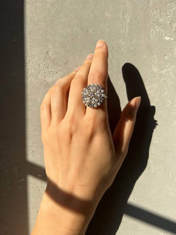 Колечко с кристаллами и мини-жемчужинками размер 17,5