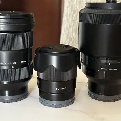 Sony 35 1.8, Sigma 135 1.8, Sigma 24 70, Sony 16 50 OSS