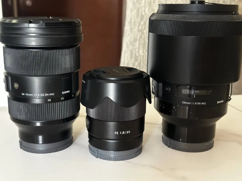 Sony 35 1.8, Sigma 135 1.8, Sigma 24 70, Sony 16 50 OSS 1