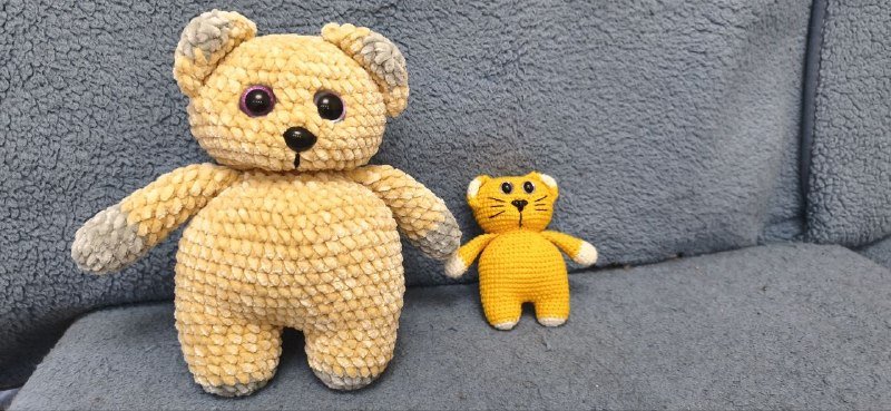 Вязаные игрушки зайчик, гусь, медведь, кот, овца 4