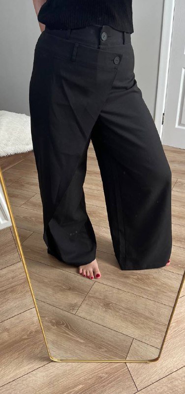 Классические черные женские брюки с запахом, размер М 2