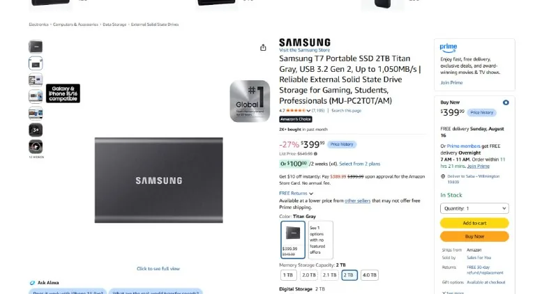 Samsung Portable SSD T7 2TB 1