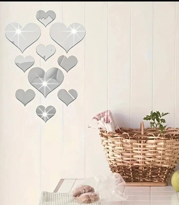 Набор из 10 3D акриловых зеркальных наклеек в форме сердца 3