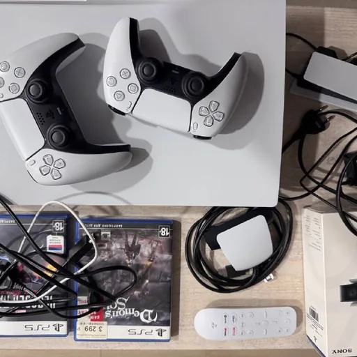 PlayStation 5, два геймпада, веб-камера, зарядка, пульт, игры
