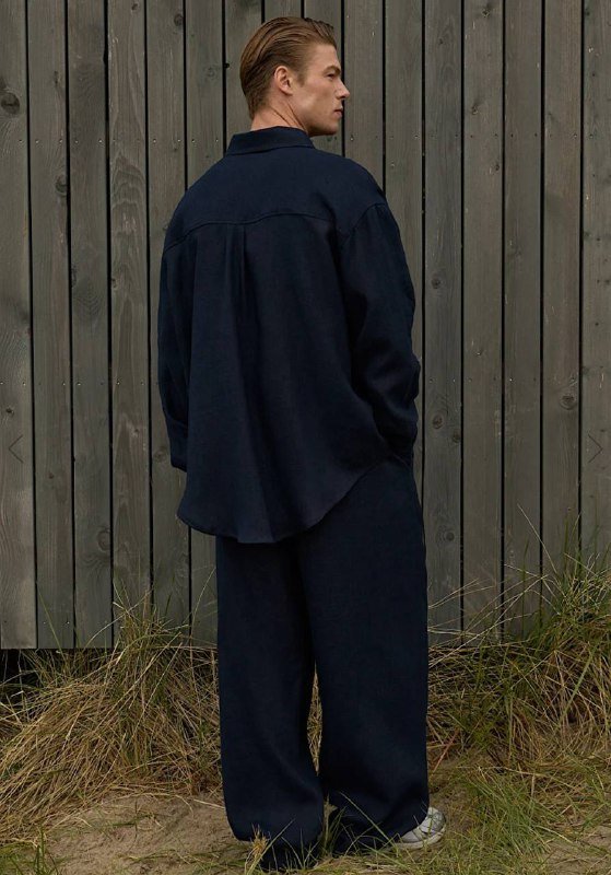 Мужская льняная рубашка Voishe темно-синяя oversize 2