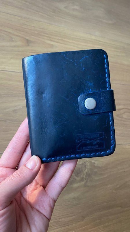 Мужское портмоне из натуральной кожи темно-синее 6