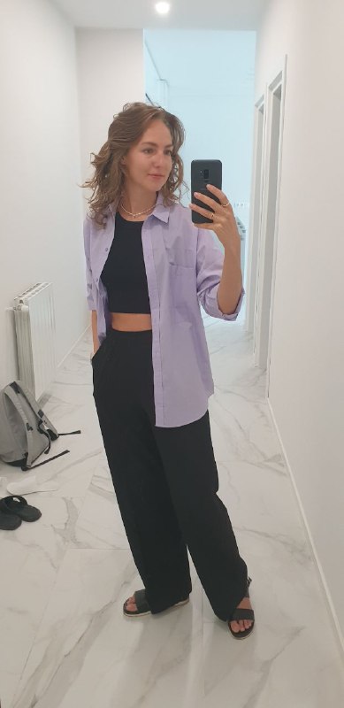 Лонгслив Zarina, Джинсы Befree, Свитер Zara, Рубашка лавандовая, Сумка-шоппер, Шапчуля H&M 4