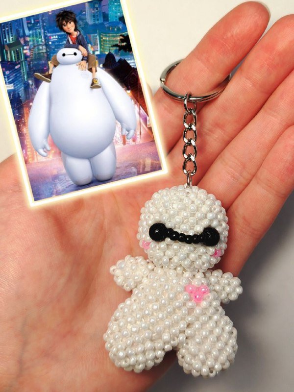 Брелки из бисера и бусин Морская звезда, Бэймакс, Пончик Донат, Гусь-гигант, Губы, Кот в банане 3